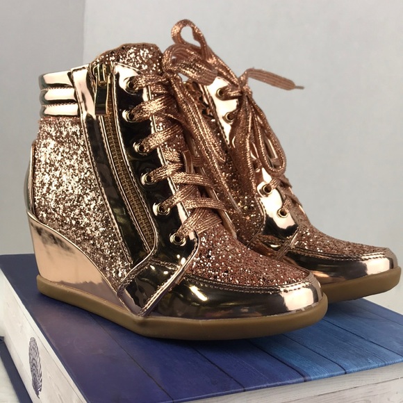 ROSE GOLD WEDGE SNEAKERS - Picture 7 of 8